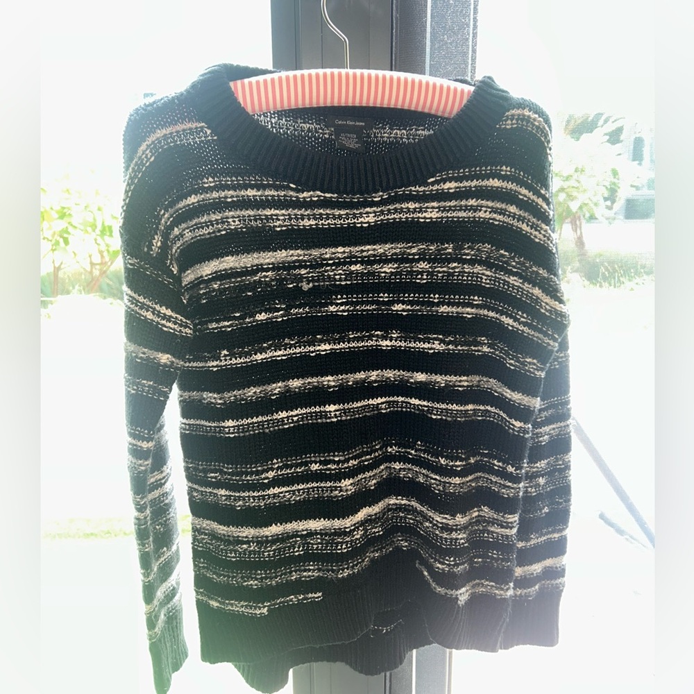 Calvin Klein Jeans Black & Gray Striped Knit Sweater XS
